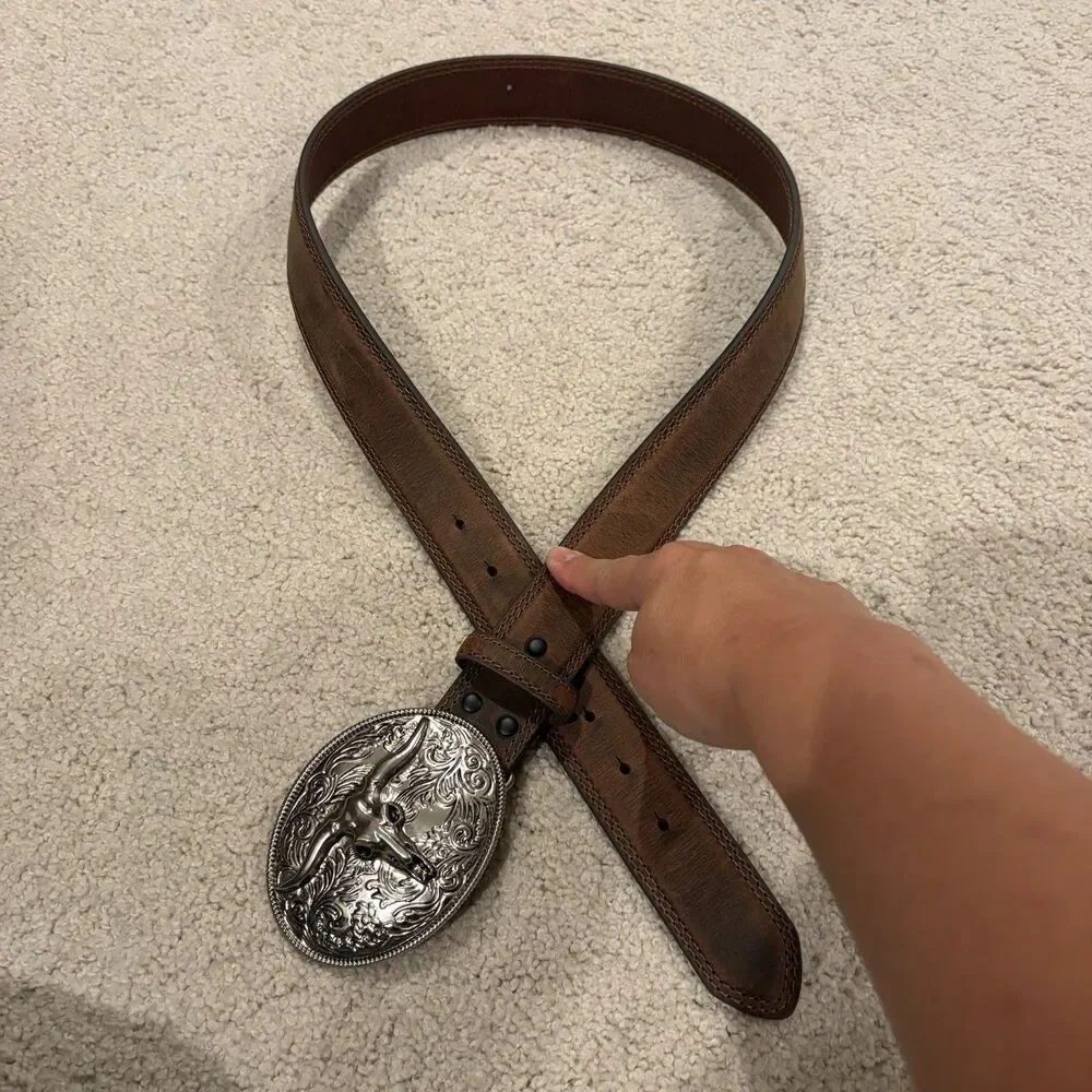 NWOT Cody James Men’s Berry Edge Brown Belt W/Idyllwind Long Horn Buckle Size 36